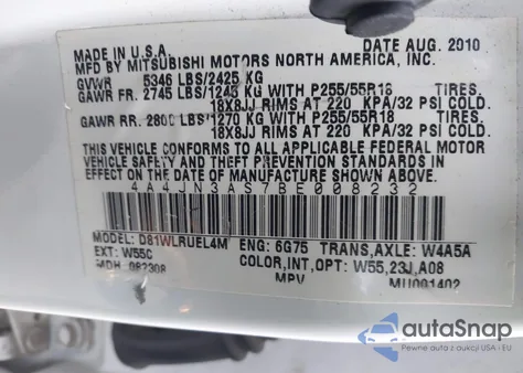 2011 Mitsubishi Endeavor Se z USA, uszkodzony, nr VIN 4A4JN3AS7BE008232